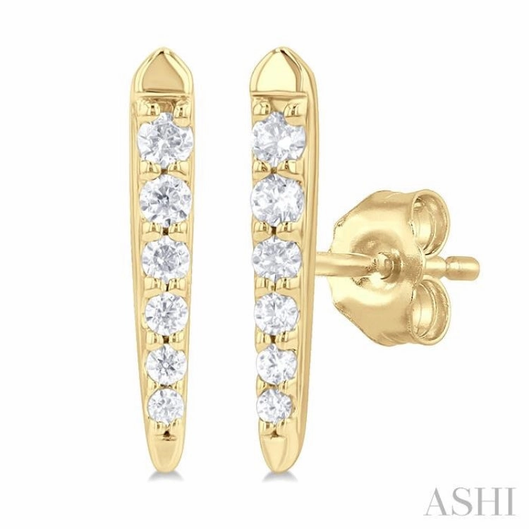 Versatile Charm 1/10 Ctw Petite Vertical Bar Graduated Round Cut Diamond Fashion Stud Earring in 10K Yellow Gold