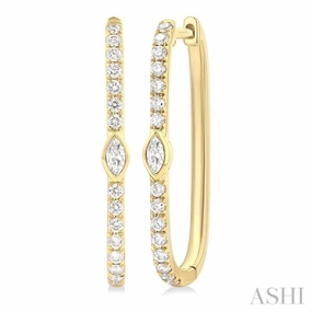 Enchanted Detail 1/3 Ctw Marquise and Round Cut Diamond Rectangular Fashion Hoop Earrings in 14K Yellow Gold