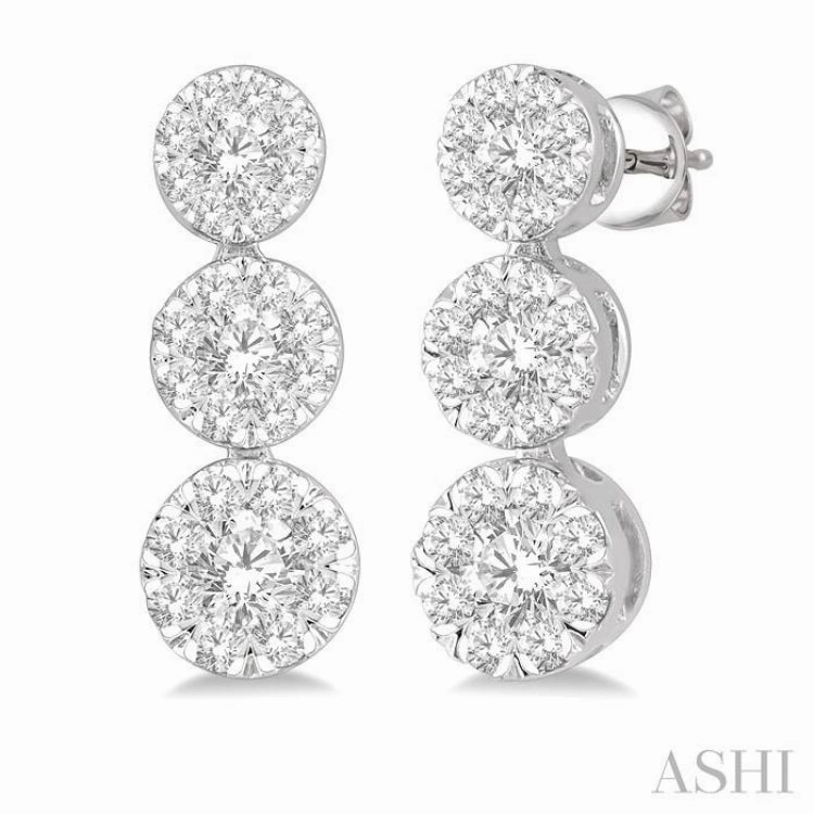 1/2 Ctw Hanging Triple Mount Lovebright Round Cut Diamond Earring in 14K White Gold Graceful Contour