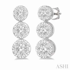 1/2 Ctw Hanging Triple Mount Lovebright Round Cut Diamond Earring in 14K White Gold Graceful Contour