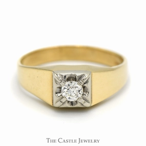 Graceful Vibe Men's Round Diamond Solitaire Ring in 14k Yellow Gold