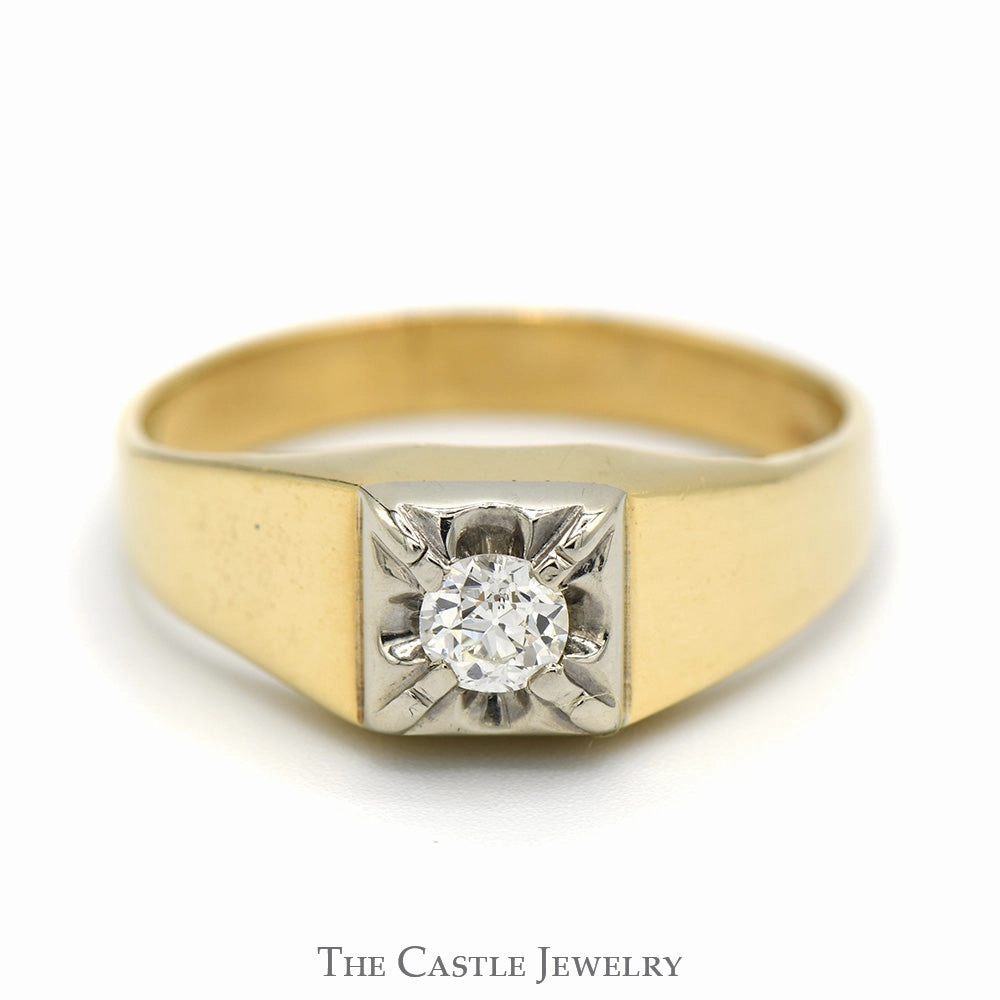 Graceful Vibe Men's Round Diamond Solitaire Ring in 14k Yellow Gold