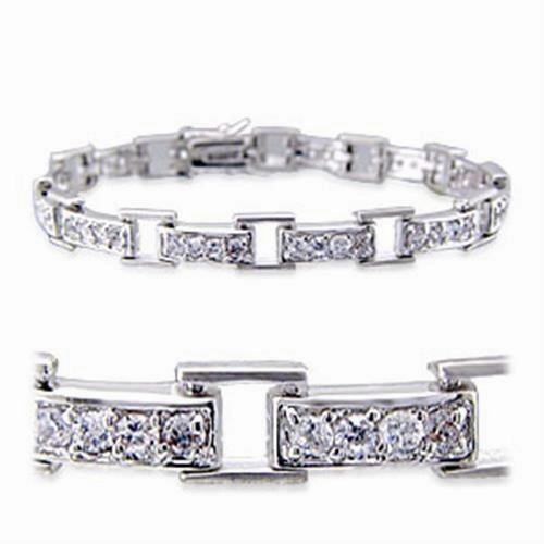 32023 - Rhodium Brass Bracelet with AAA Grade CZ  in Clear Tropical Flair