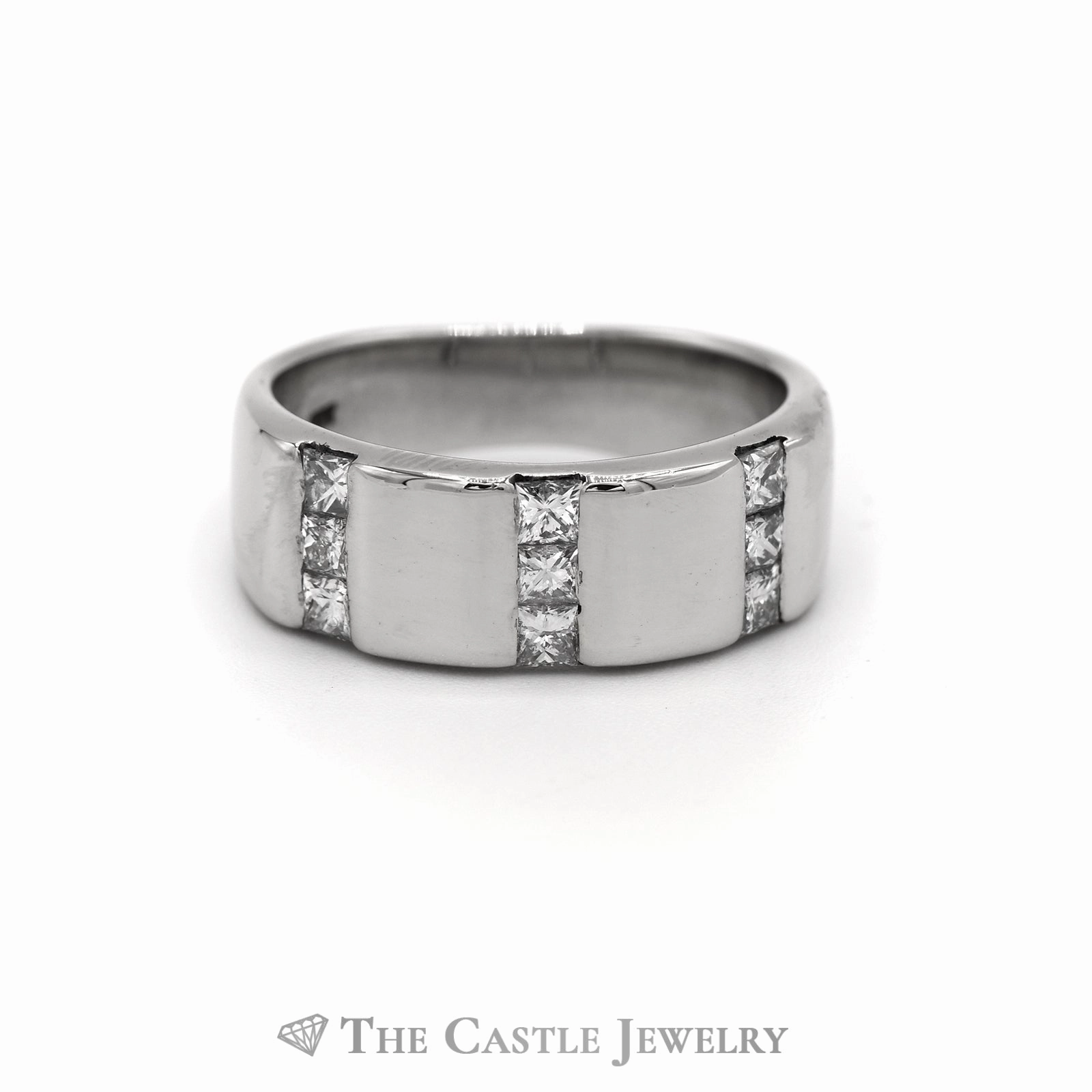 Budget Statement All ages .75CTTW Gent's Triple Row Princess Cut Band in 14KT White Gold