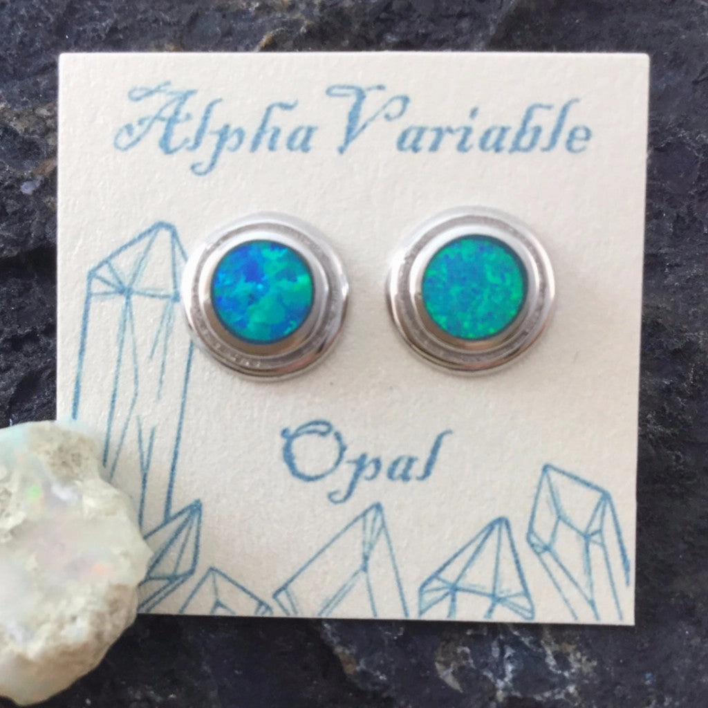 Simple Embellishment Sterling Silver Opal Earrings
