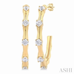 Luxury Outfit 1/3 ctw Bamboo Shoot Inspired Round Cut Diamond Fashion Half Hoop Earring in 14K Yellow Gold