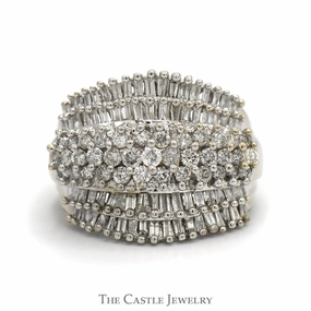 Low-Cost Product Occasion Wear 1.75cttw Baguette and Round Diamond Wide Cluster Ring in 10k White Gold
