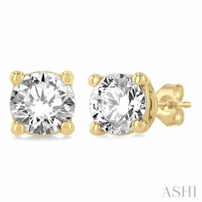 Shaped Precision 3/4 ctw Round Cut Diamond Stud Earring in 14K Yellow Gold
