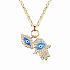 18K Gold Plated Crystal Evil Eye Hamsa Pendant Necklace Elegant feature Statement Piece