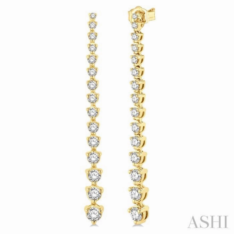 2 ctw Round Cut Diamond Riviera Drop Earring in 14K Yellow Gold Luxe Glow Dreamy Look
