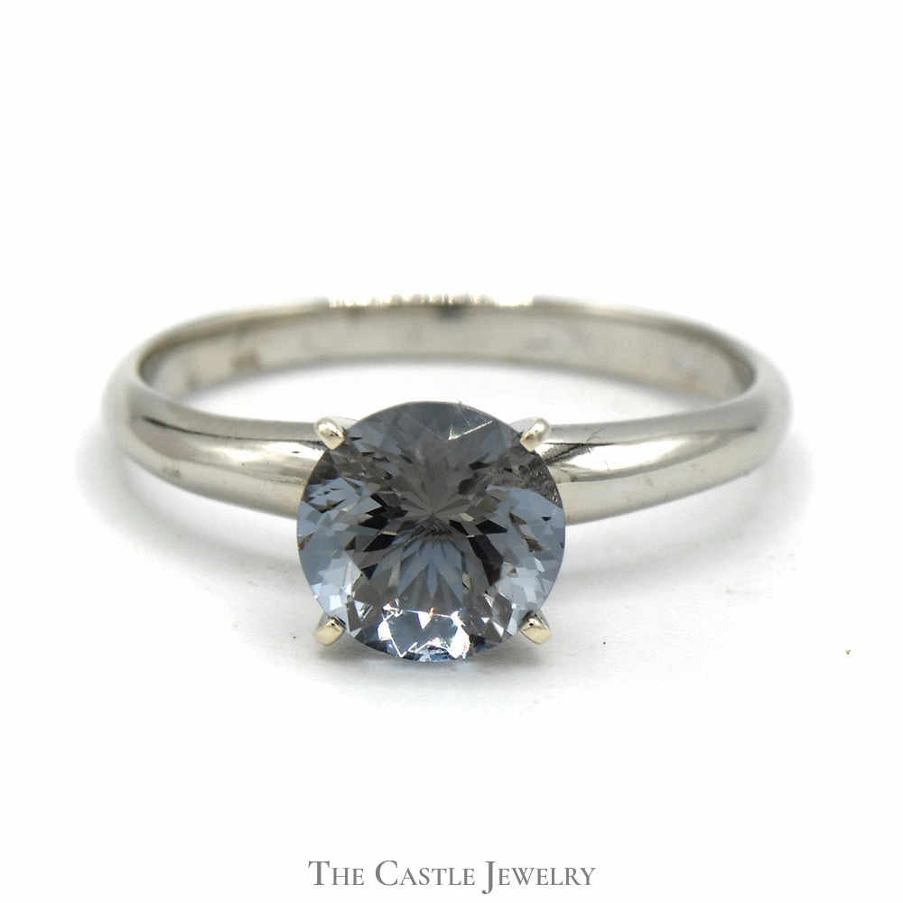Round Mystic Topaz Solitaire Ring in 4 Prong 14k White Gold Setting Refined Texture