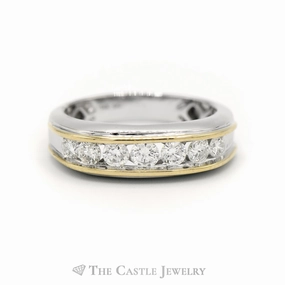 Ornate Memento 1cttw 7 Round Diamond Men's Band in Two Tone 14k White & Yellow Gold