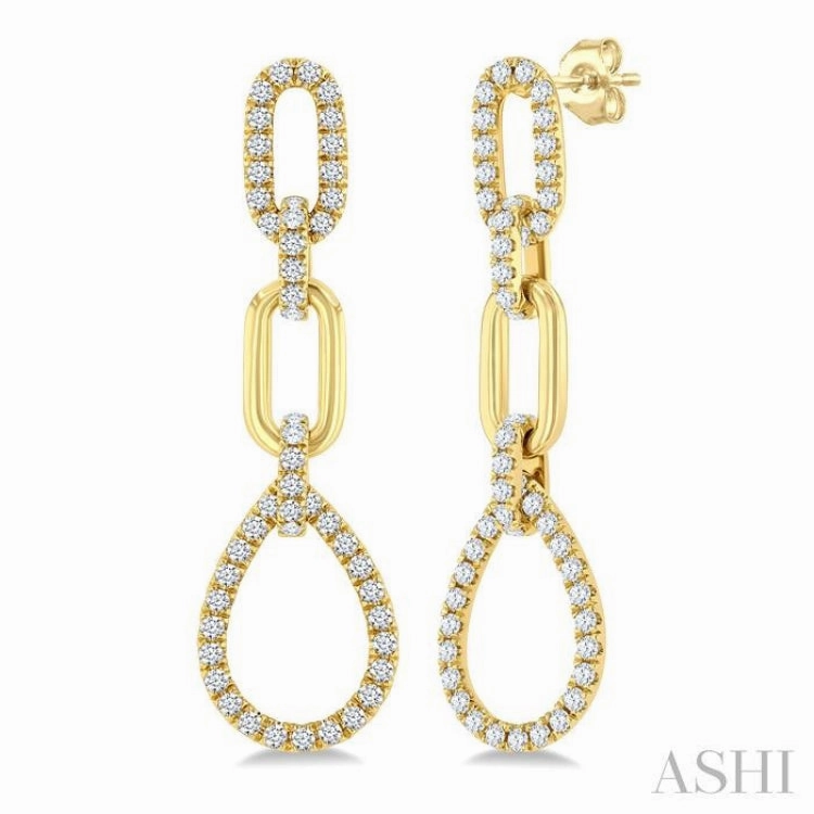 Everyday Glow Bright Look 3/4 Ctw Open Window Pear Drop Round Cut Diamond Fashion Dangle Earrings in 14K Yellow Gold