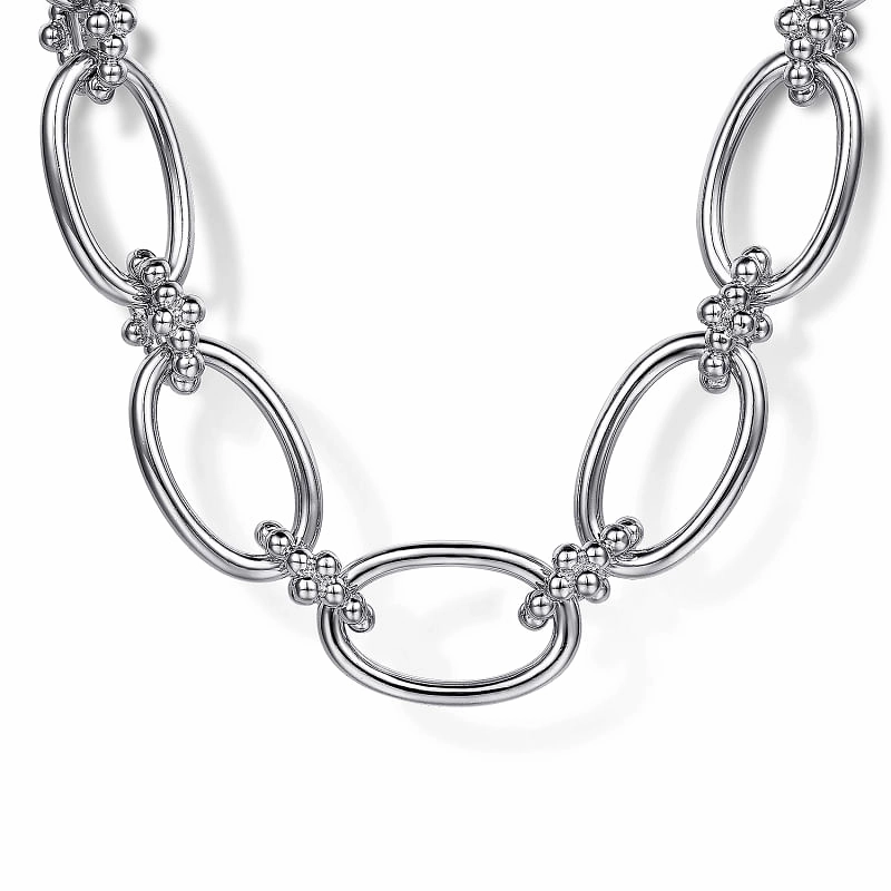 Trendy Design 925 Sterling Silver Oval Link Chain Necklace with Bujukan Connectors