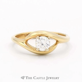 Guarantee Backed .40ct Round Diamond Solitaire in 14k Yellow Gold Open Eye Shape