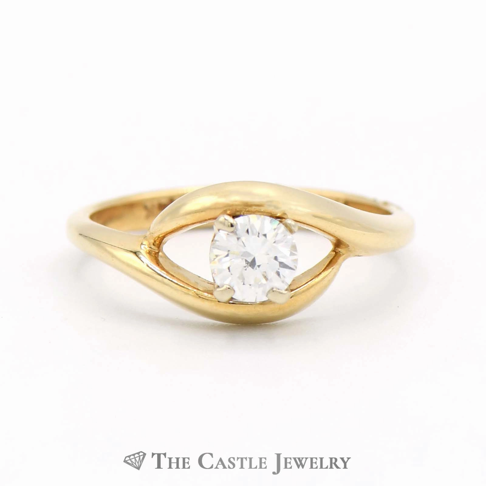 Guarantee Backed .40ct Round Diamond Solitaire in 14k Yellow Gold Open Eye Shape