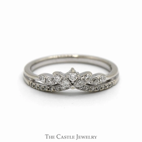 Contemporary Geometry Princess Crown Designed Round Diamond Band in 14k White Gold