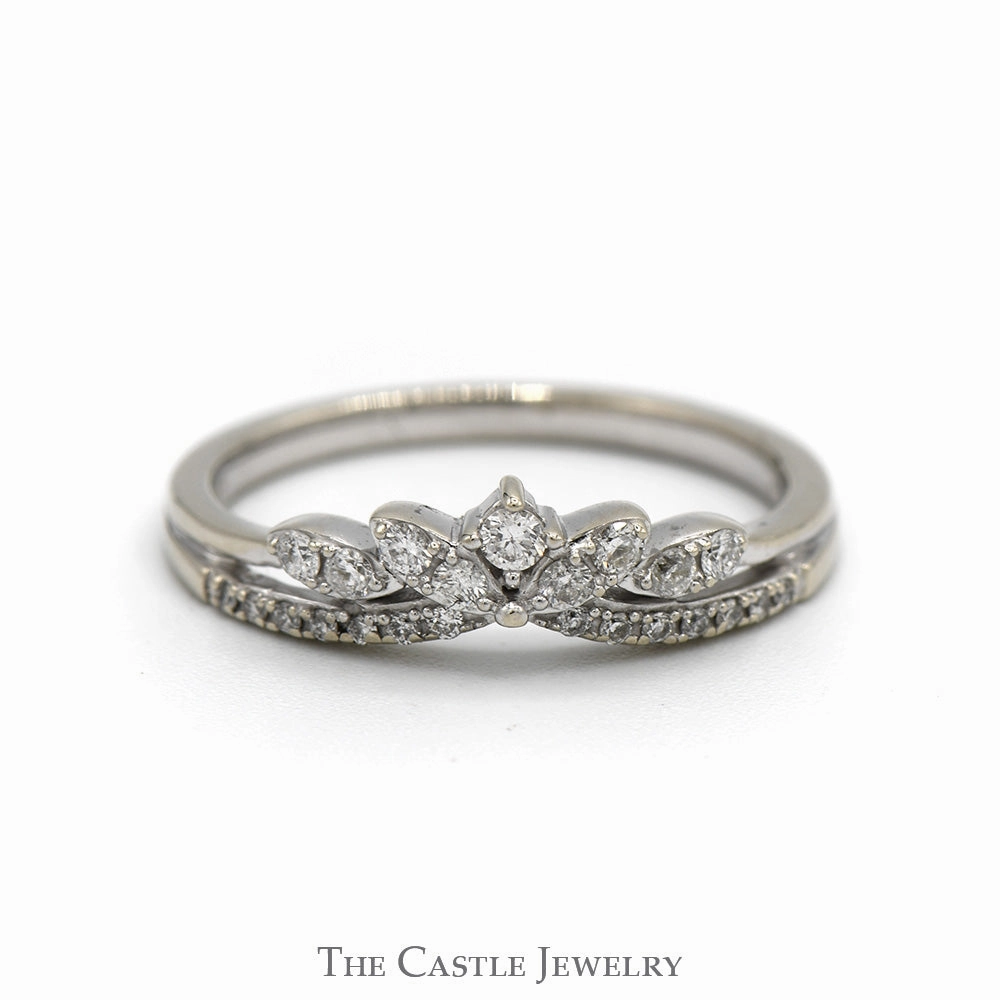 Contemporary Geometry Princess Crown Designed Round Diamond Band in 14k White Gold
