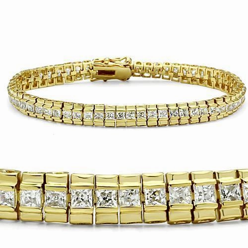 47303 - Gold Brass Bracelet with AAA Grade CZ  in Clear Fresh Out Extensive Mixes