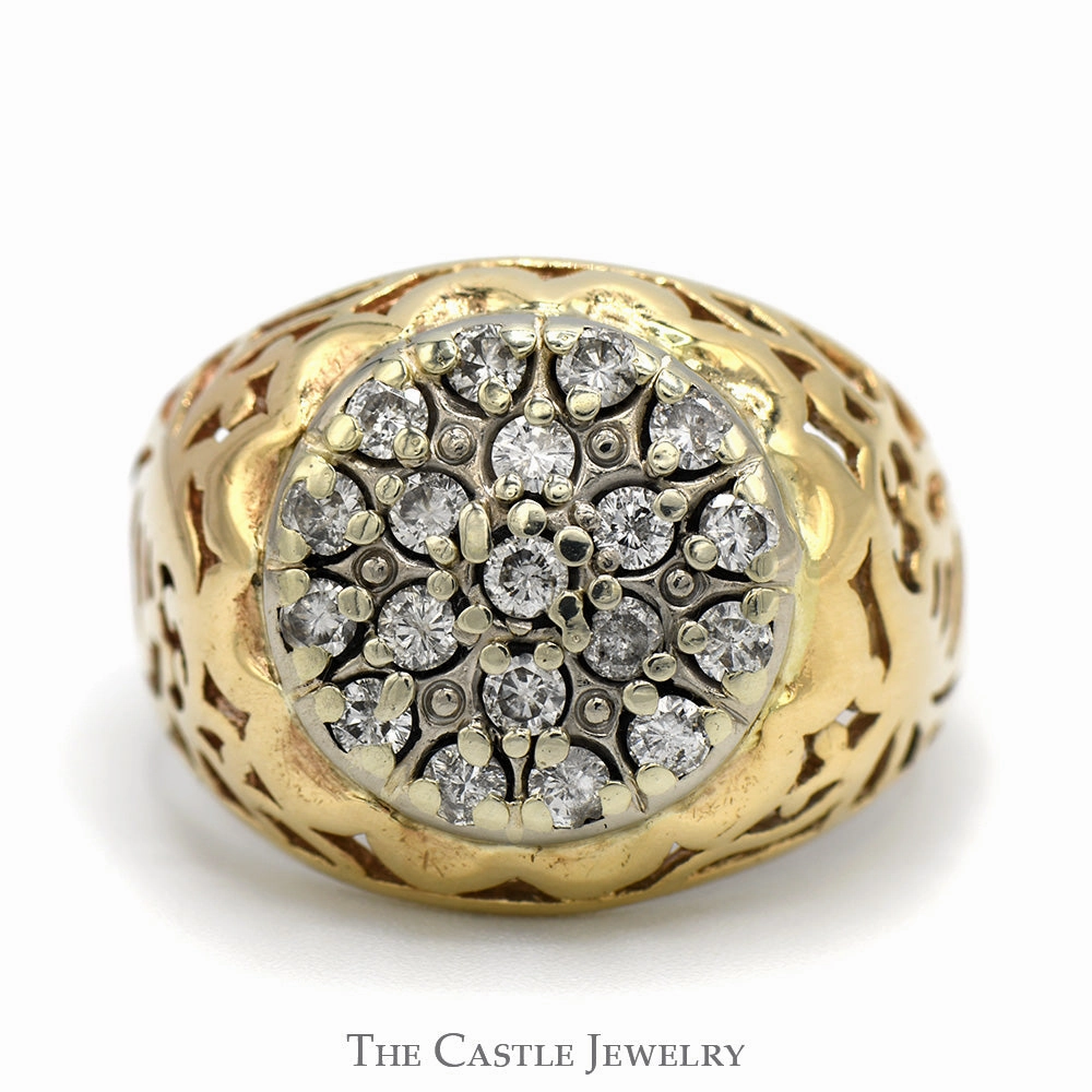 Ornate Accessory 1cttw Kentucky Diamond Cluster Ring with Filigree Sides in 10k Yellow Gold