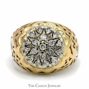 Ornate Accessory 1cttw Kentucky Diamond Cluster Ring with Filigree Sides in 10k Yellow Gold