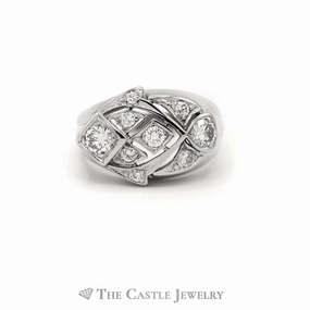 .55CTTW Round Diamond Vintage Style Ring in 14KT White Gold Stylish Emblem