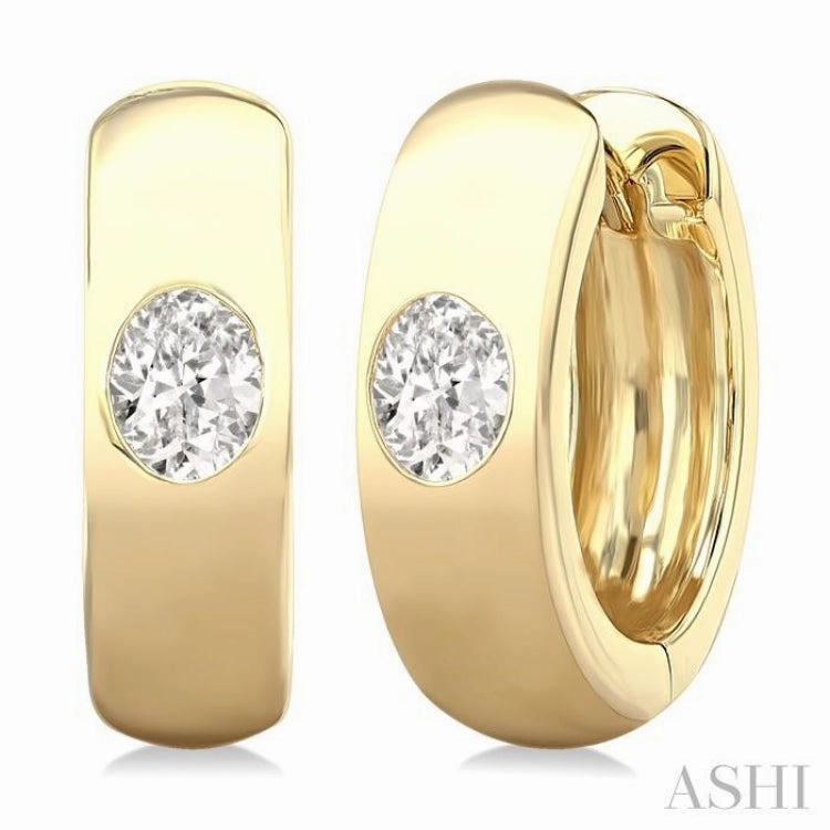 1/3 ctw Bezel Set Oval Cut Diamond Fashion Huggie Earrings in 14K Yellow Gold Lustrous Touch