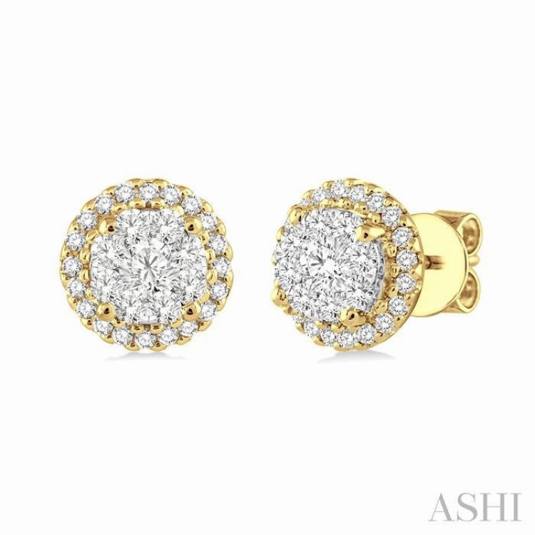 1/2 Ctw Lovebright Round Cut Diamond Earrings in 14K Yellow and White Gold Gloss Mode Expressive Style