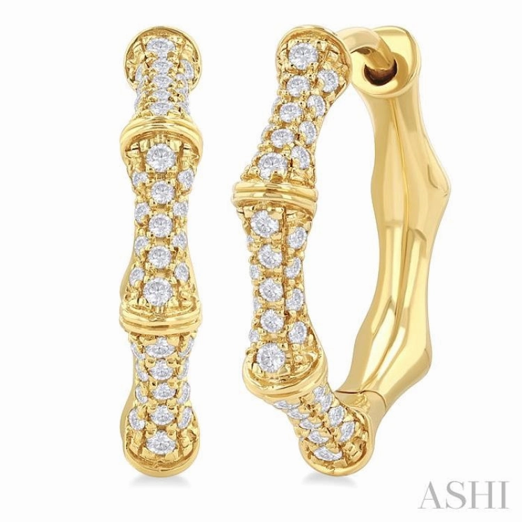 1/3 Ctw Petite Bamboo-Inspired Round Cut Diamond Fashion Huggies in 14K Yellow Gold Bridal Collection Essential Pair