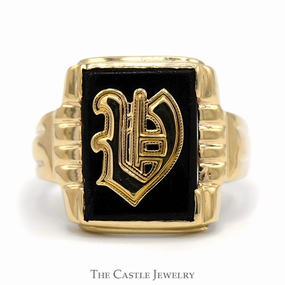 Rectangular Black Onyx "V" Ring in 10k Yellow Gold Elegant Appeal Branded Decoration