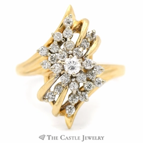 3/4cttw Diamond Cluster Bypass Ring in 14k Yellow Gold Fun Accent Shimmer Accent