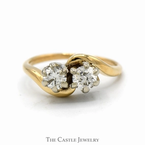 Traditional Craft Evergreen style .60cttw Double Diamond Bypass Ring in 10k Yellow Gold