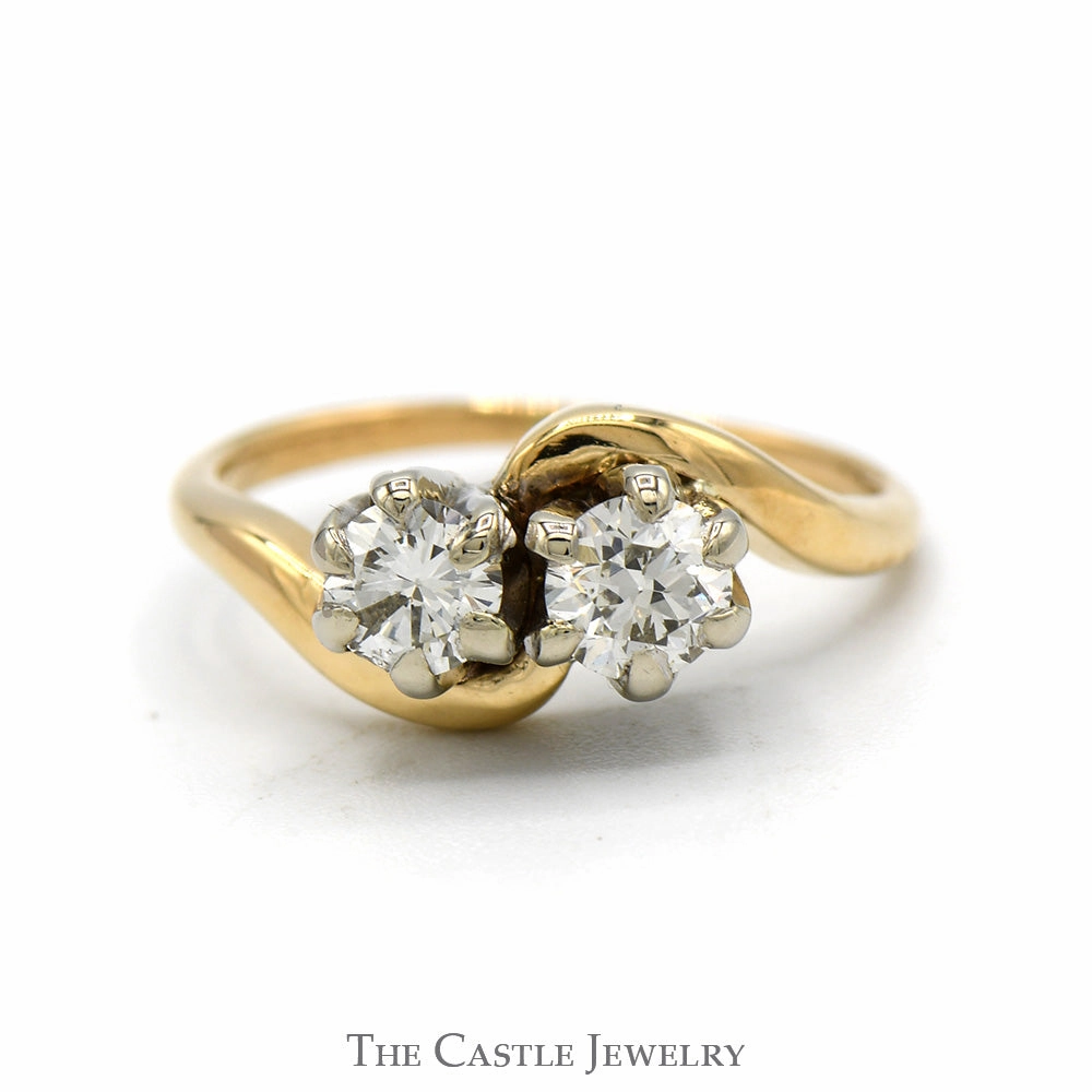 Traditional Craft Evergreen style .60cttw Double Diamond Bypass Ring in 10k Yellow Gold