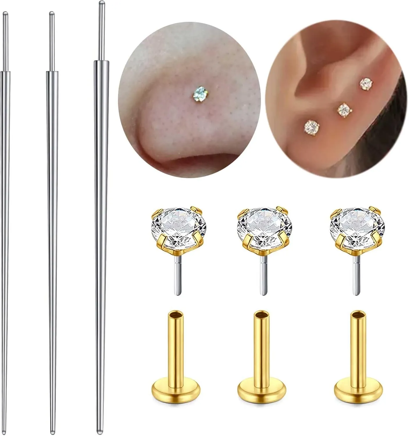 QWALIT Piercing Taper Threadless Insertion Tool - Titanium Labret Pin 16g, 18g, 20g