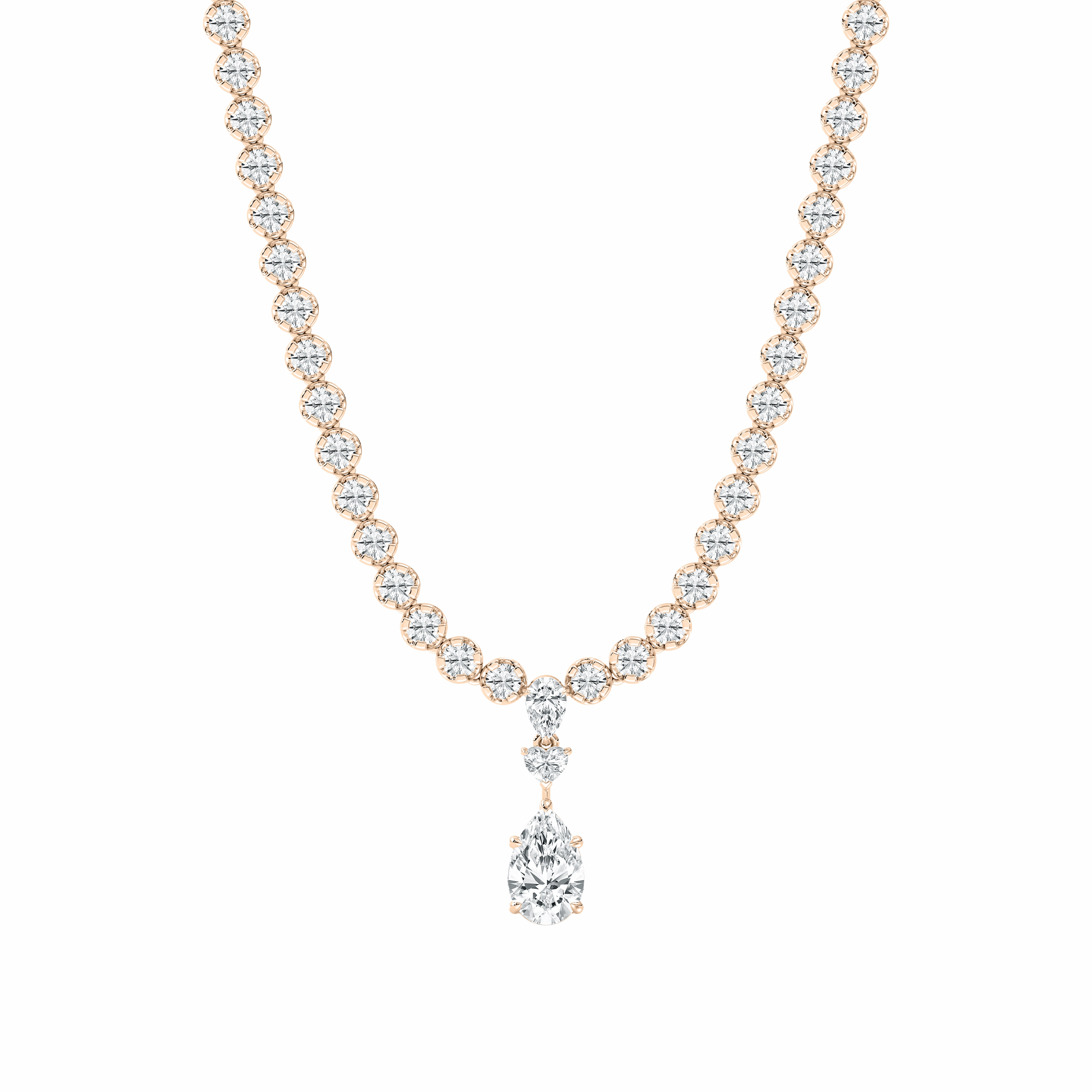 12 ? Pear, Round and Heart Lab Grown Diamond Bezel Tennis Necklace Furnishing Item Essential Accessory