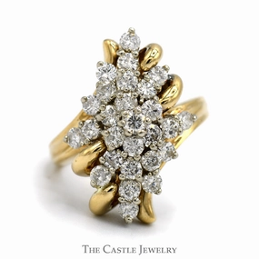 Premium Decoration Freeform 2.5cttw Diamond Cluster Ring in 14k Yellow Gold Bypass Mounting
