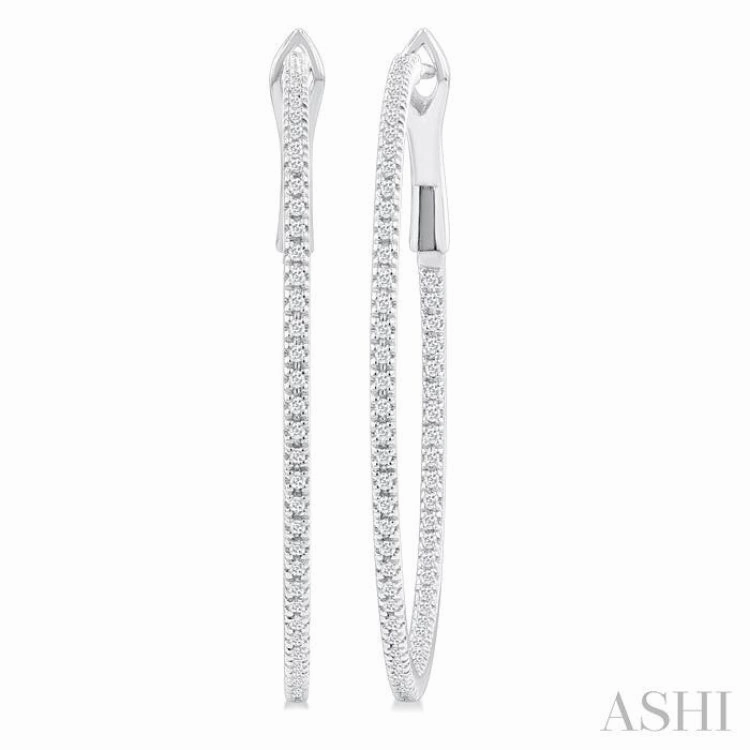Luminous Finish 1/2 ctw Inside & Outside Round Cut Diamond Hoop Earring in 14K White Gold