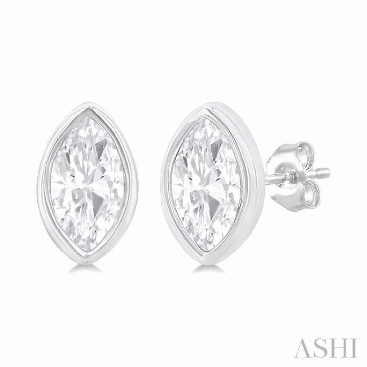1/5 Ctw Petite Bezel Set Marquise Cut Diamond Fashion Stud Earring in 10K White Gold Stylish charm Radiant Finish Pieces