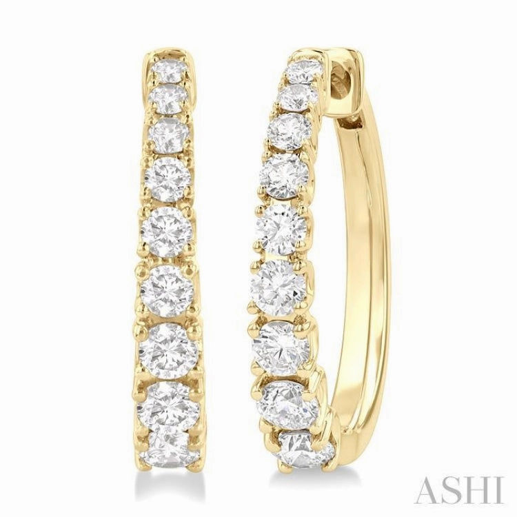 Chic Appeal 1 Ctw Graduated Round Cut Diamond Fashion Hoop Earrings in 14K Yellow Gold