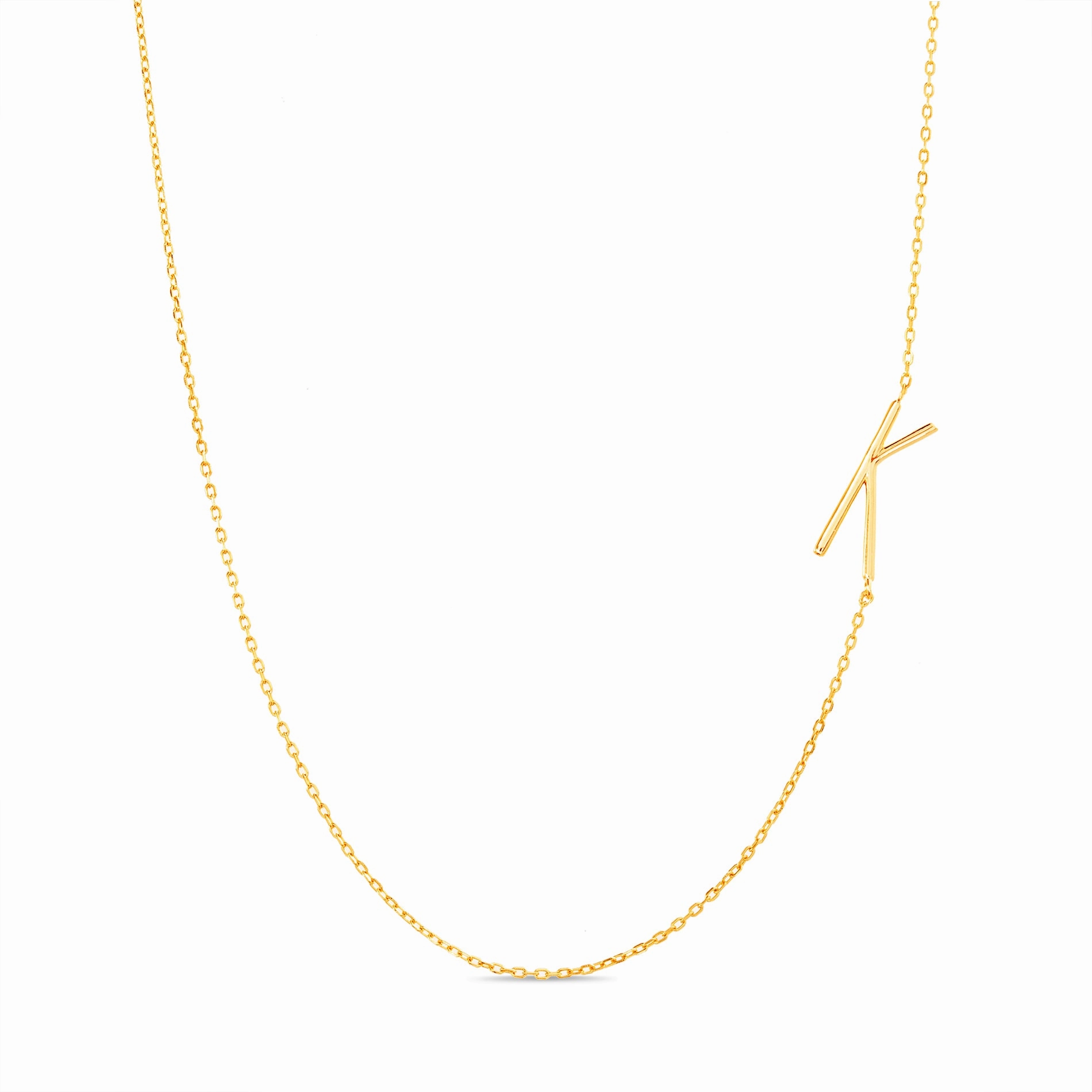 Rae Dunn Polished Asymmetrical Initial "K" Station Rolo Chain Necklace in Yellow Gold Sterling Silver Superb Item