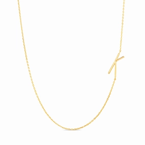 Rae Dunn Polished Asymmetrical Initial "K" Station Rolo Chain Necklace in Yellow Gold Sterling Silver Superb Item
