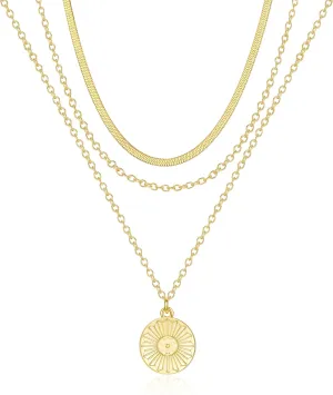 RANKEEF Layered Gold Plated Necklaces For Women Sleek Herringbone Chain Layered Necklace Adjustable Gold Layered Necklace set