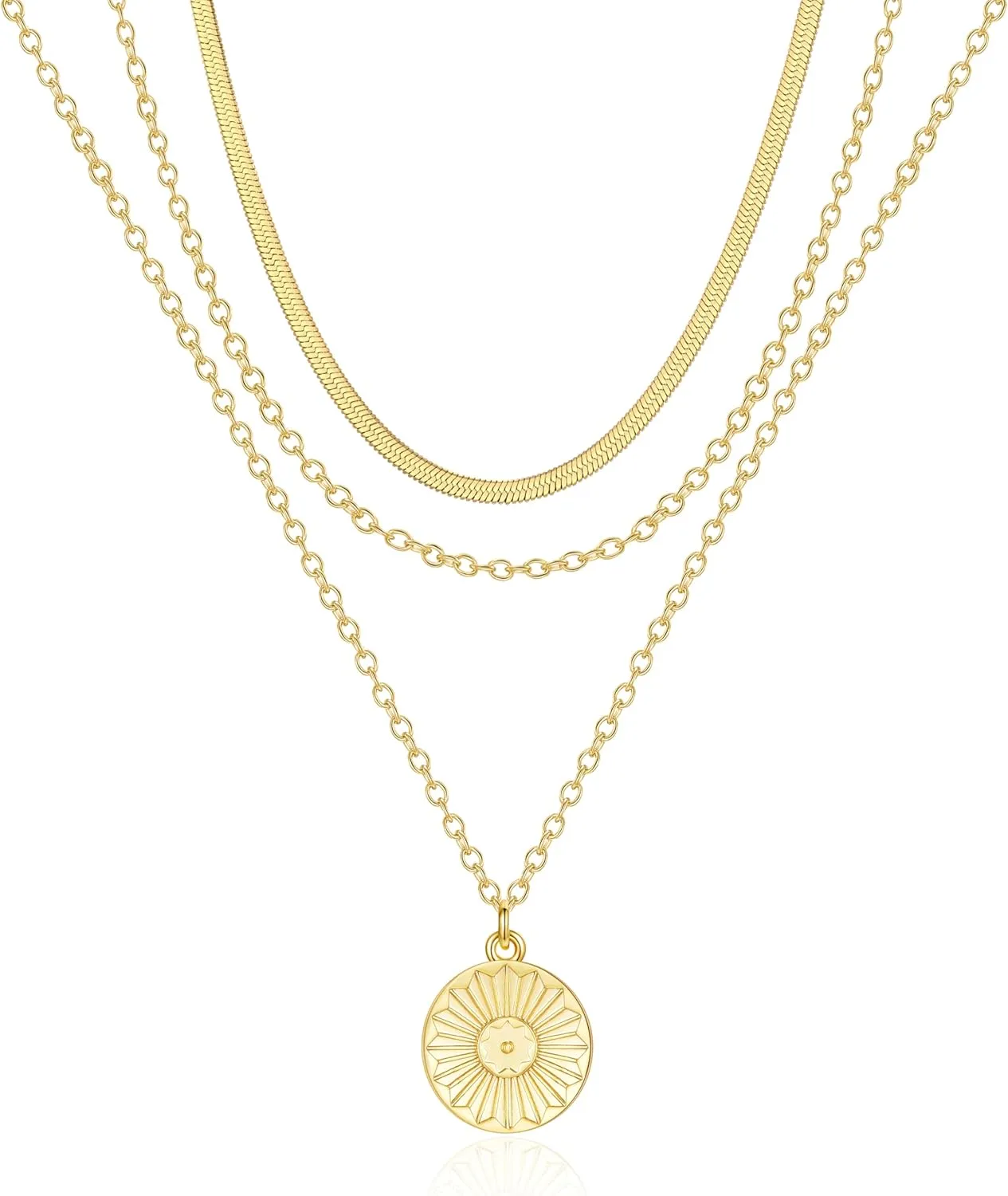 RANKEEF Layered Gold Plated Necklaces For Women Sleek Herringbone Chain Layered Necklace Adjustable Gold Layered Necklace set
