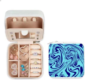 RASHU Abstract Marble Texture Travel Jewelry Cases for Women Portable Display Storage Holder Boxes with Mirror Earring Bracelet Organizer Storage Holder Boxes Travel Essentials