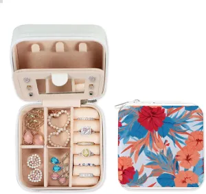RASHU Beauty Nature Colorful Hibiscus Travel Jewelry Cases for Women Portable Display Storage Holder Boxes with Mirror Earring Bracelet Organizer Storage Holder Boxes Travel Essentials