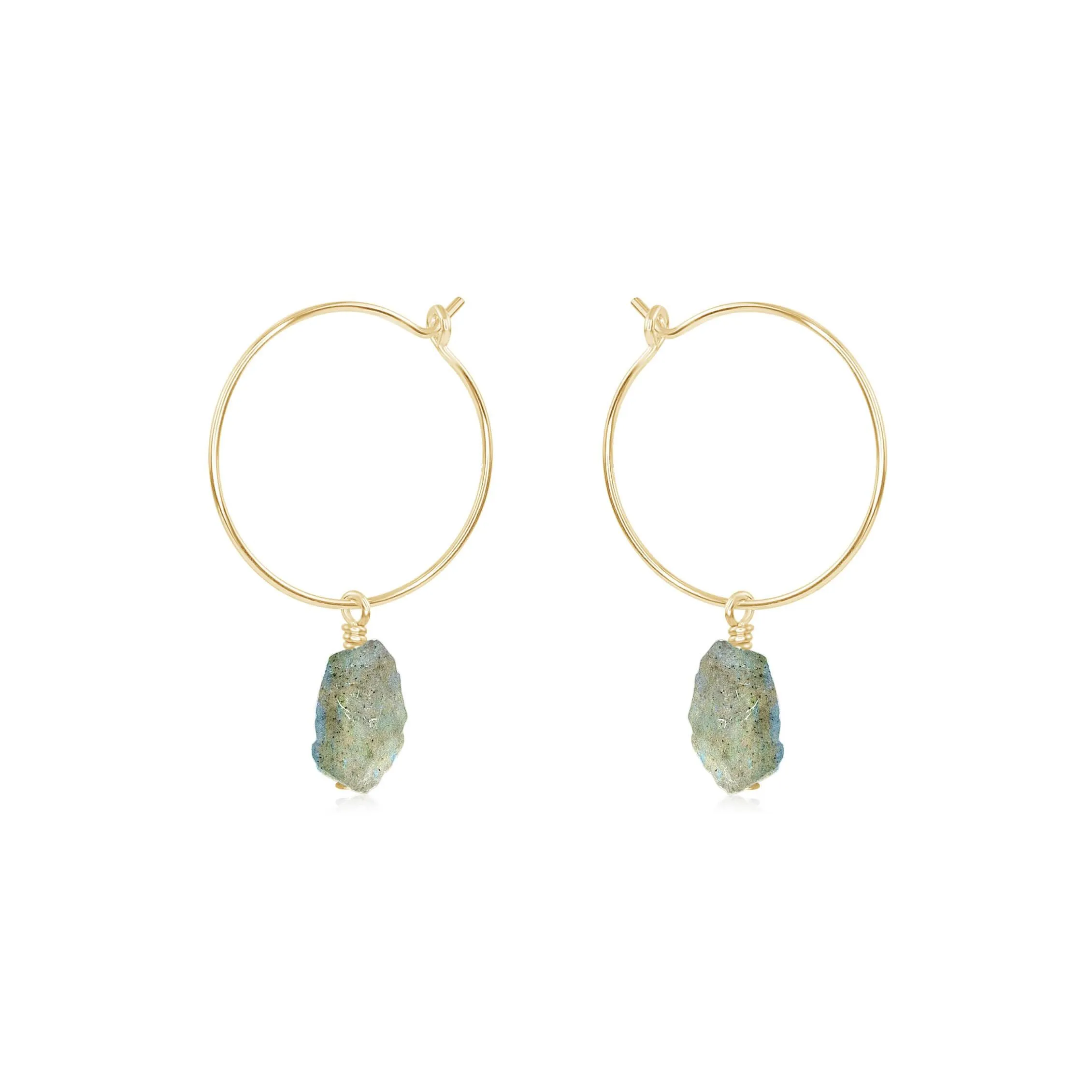 Raw Labradorite Gemstone Dangle Hoop Earrings