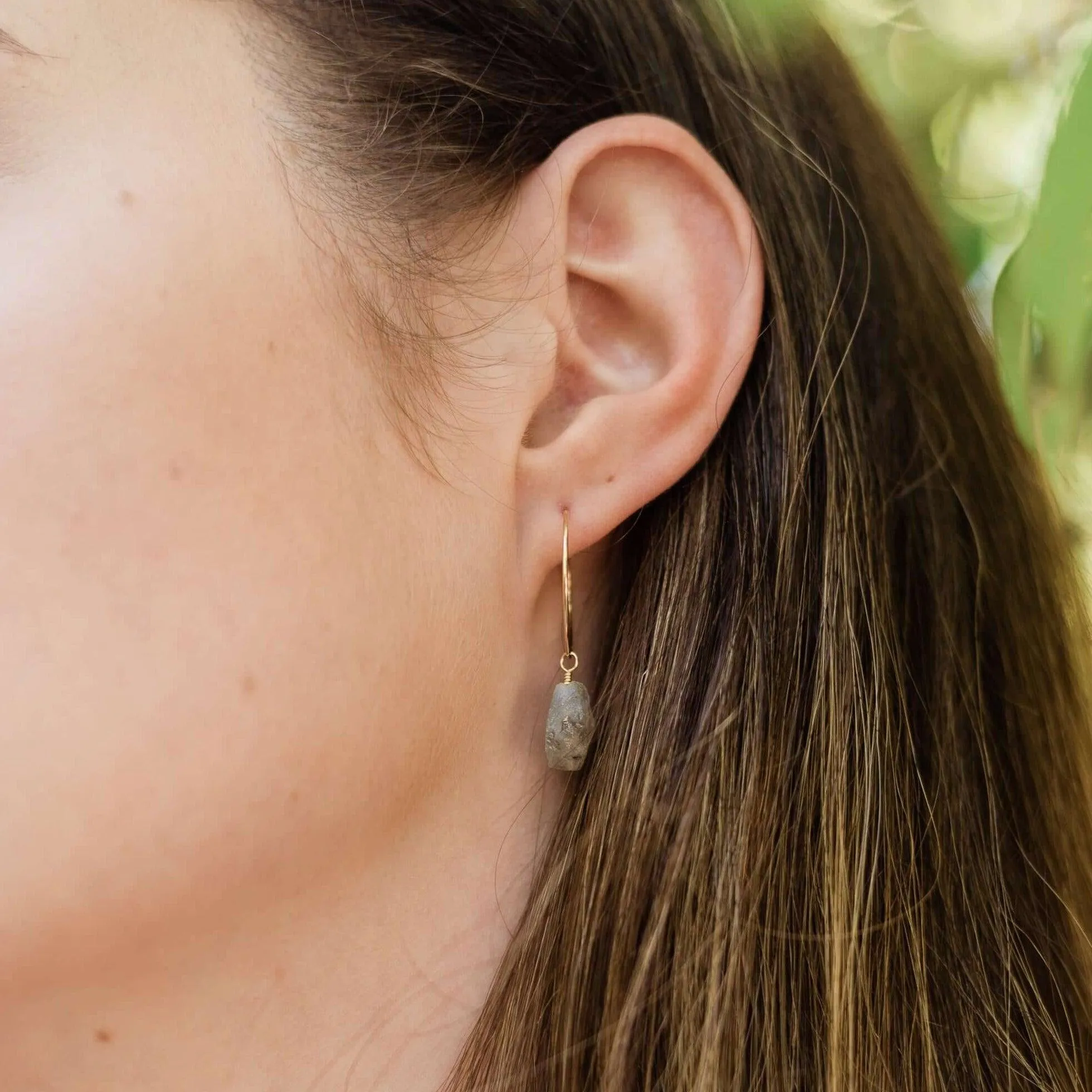 Raw Labradorite Gemstone Dangle Hoop Earrings