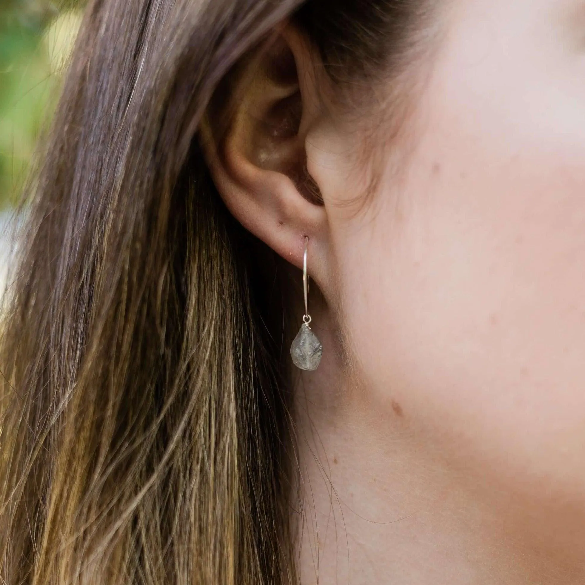 Raw Labradorite Gemstone Dangle Hoop Earrings