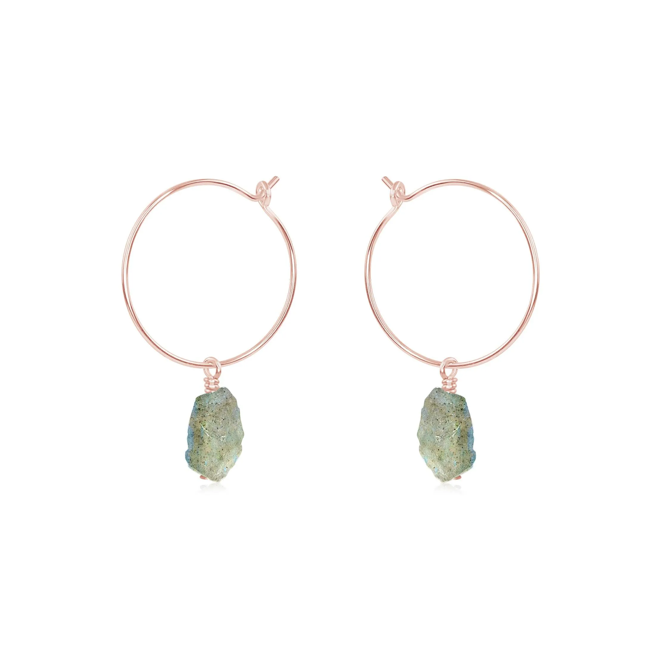 Raw Labradorite Gemstone Dangle Hoop Earrings