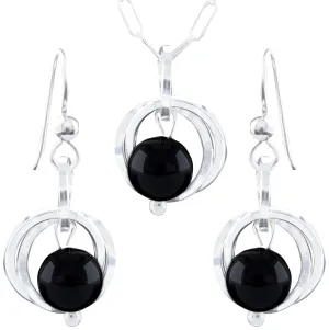 Real 8MM Black Onyx Minimalist Jewelry Gift Set Idea for Women with Dainty 925 Sterling Silver Dangle Earrings and 18 Inch Paper Clip Chain Necklace with Simple Pendant